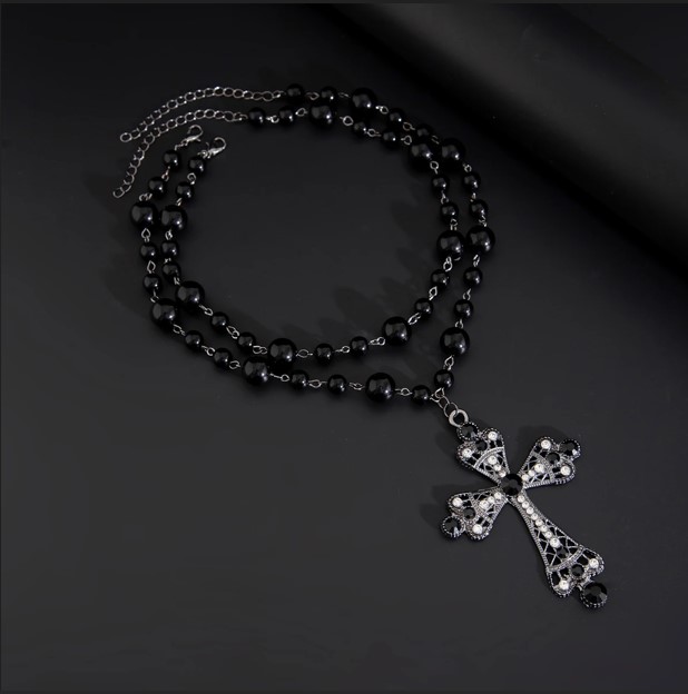 Best Unisex Goth Pearl Cross Choker Necklace