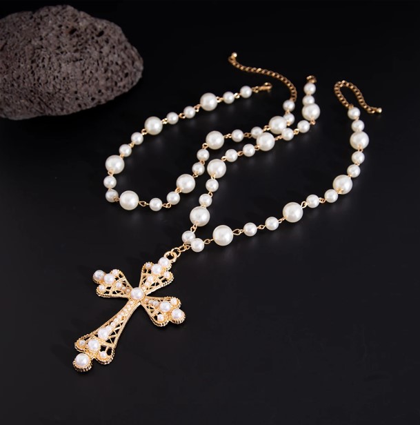 Best Unisex Goth Pearl Cross Choker Necklace