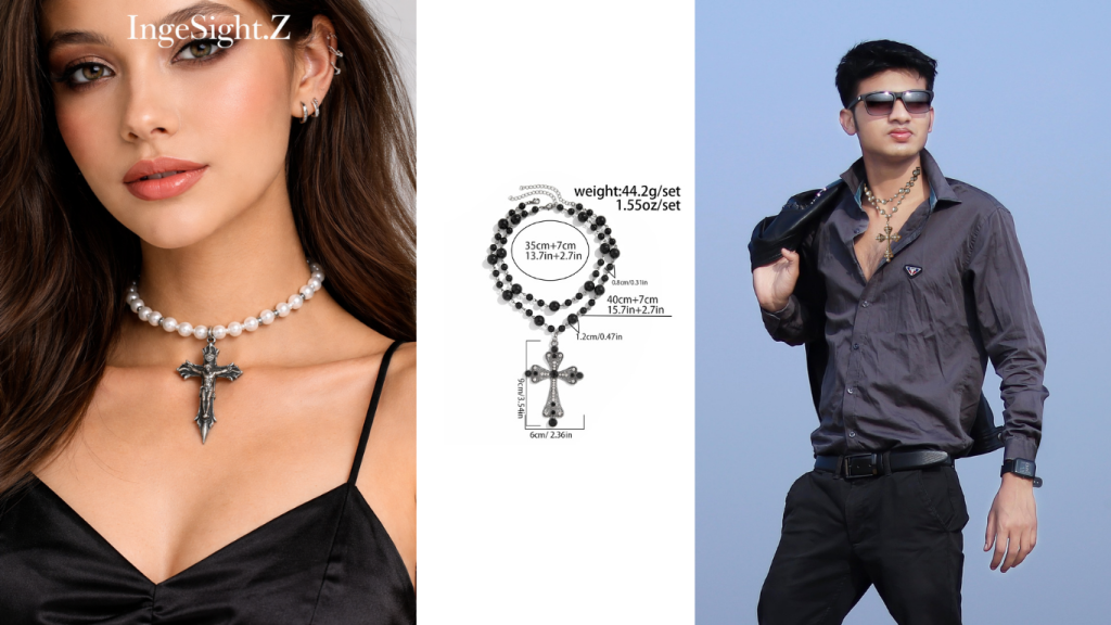 Best Unisex Goth Pearl Cross Choker Necklace