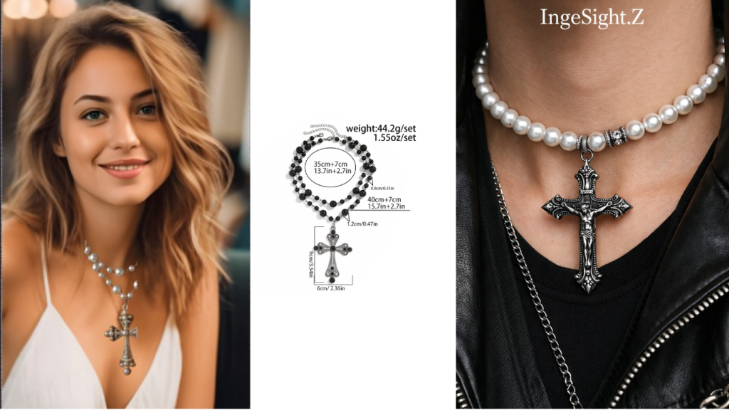 Best Unisex Goth Pearl Cross Choker Necklace